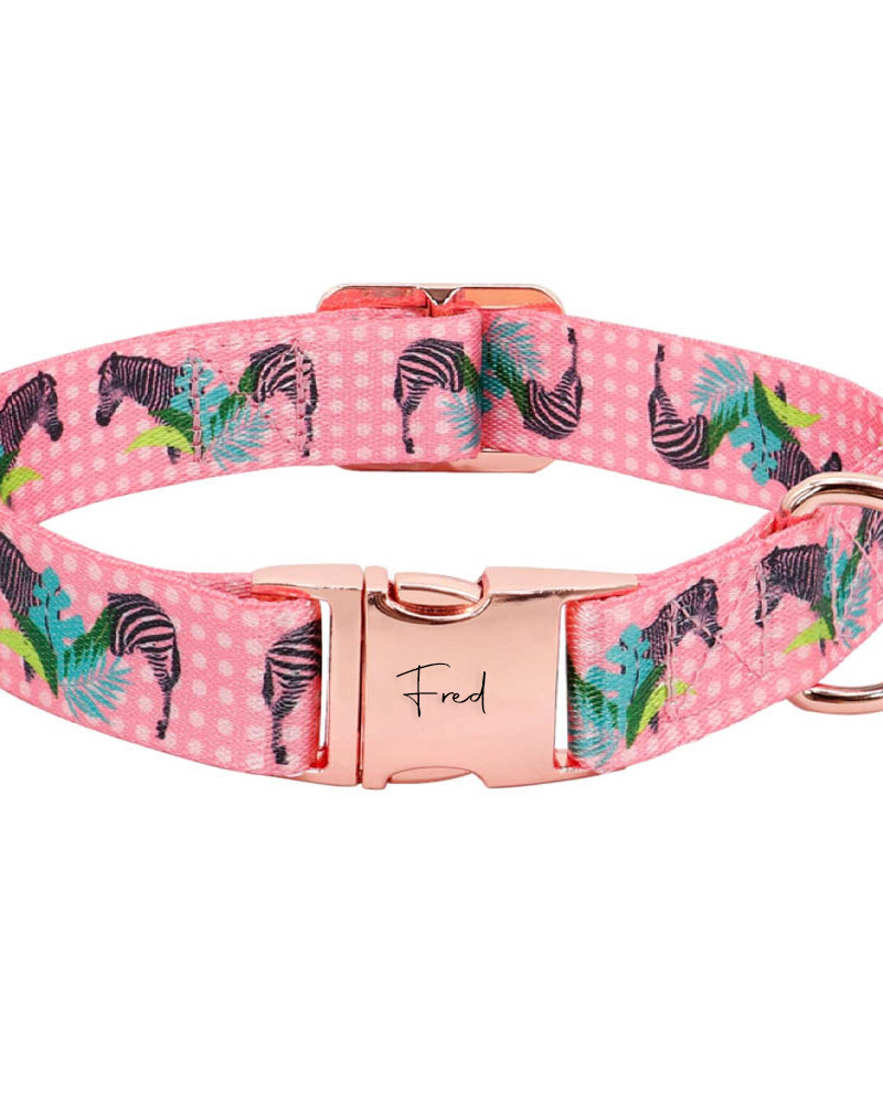 Dog collar with zebra pattern on a pink background