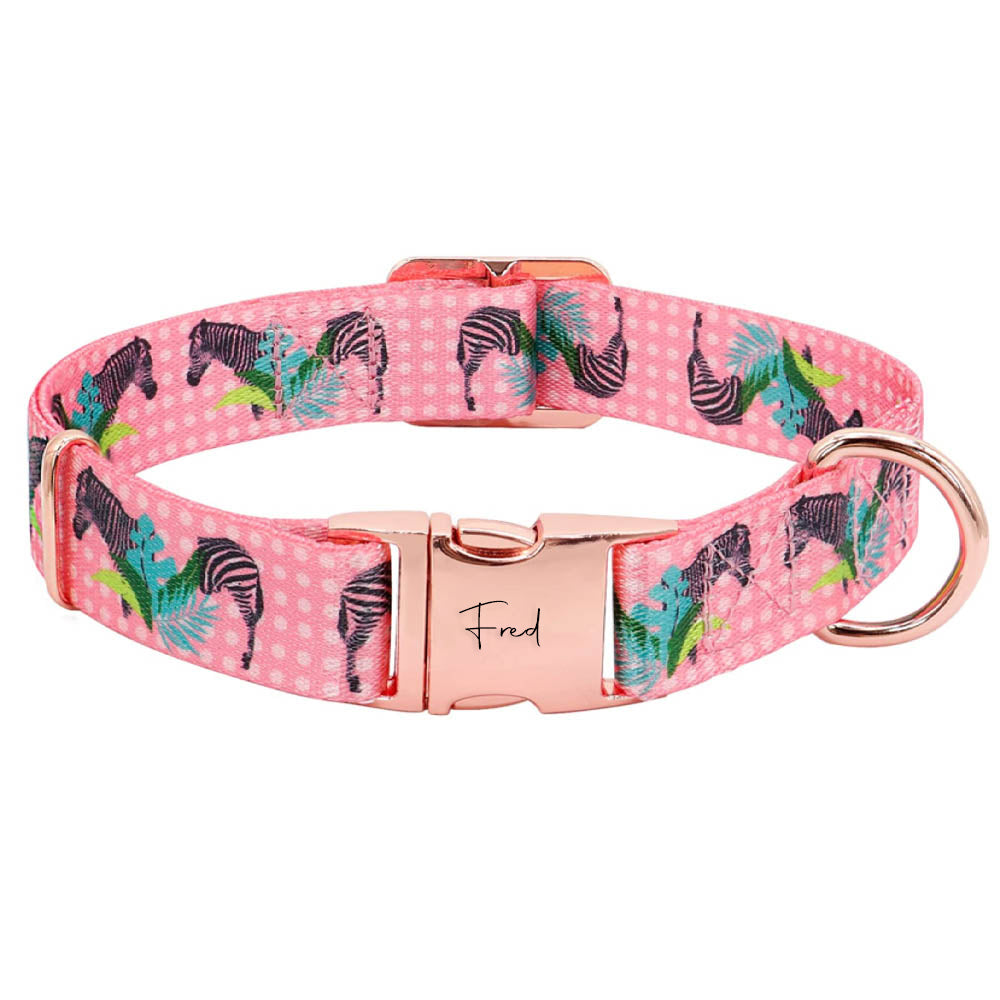 Dog collar with zebra pattern on a pink background