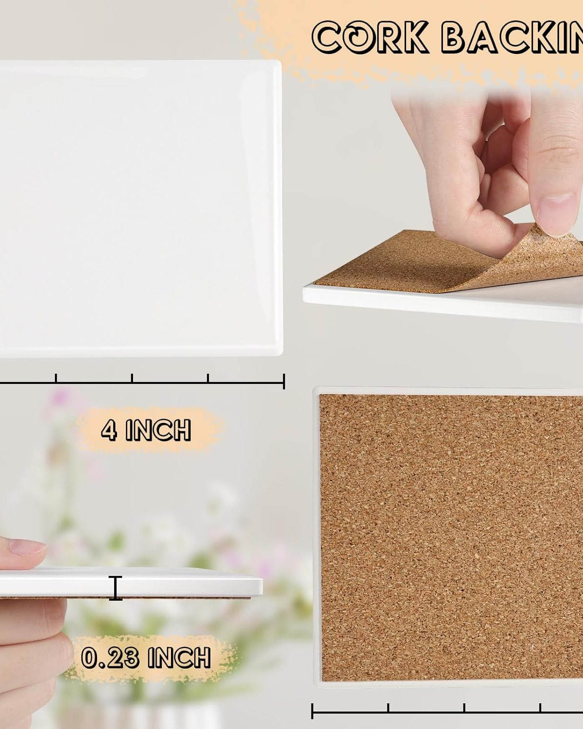 Cork backing material with measurements and a hand holding it.