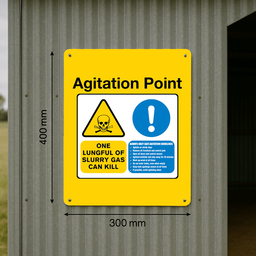 Agitation Point & Slurry Gas Warning Sign – Durable Metal Safety Sign for Irish Farms