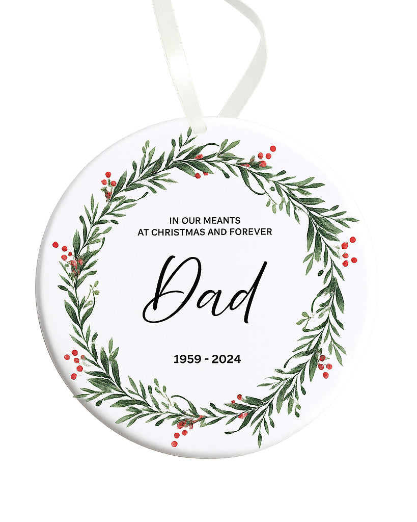Decorative ornament with greenery and text for a father figure, on a white background