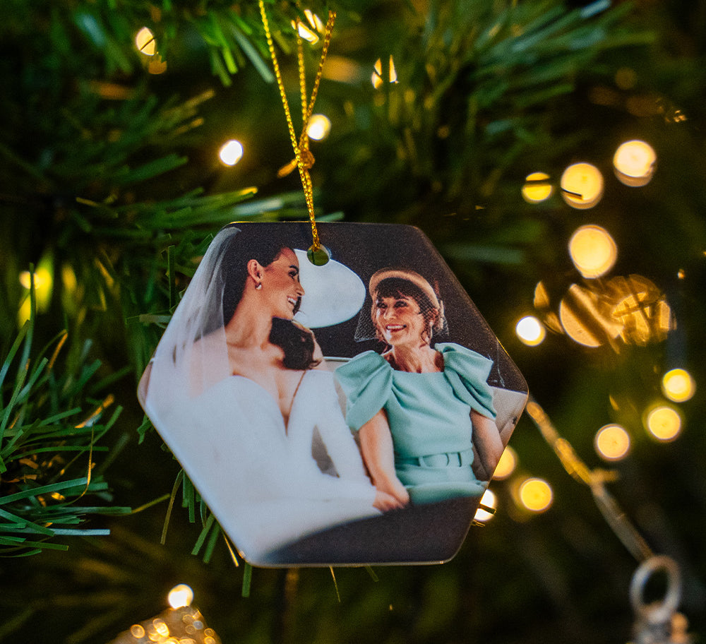 Personalised 3'' Hexagon Christmas Ornament | Ceramic MOTHER AND DAUGHTER WEDDING DAY