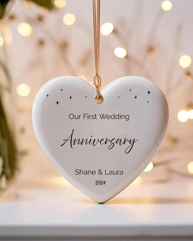 Personalised 3'' Heart Ornament | Our First Wedding Anniversary | Ceramic
