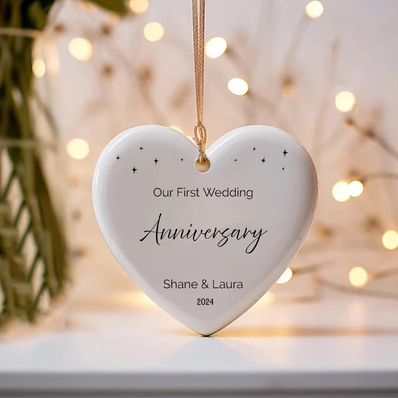 Personalised 3'' Heart Ornament | Our First Wedding Anniversary | Ceramic