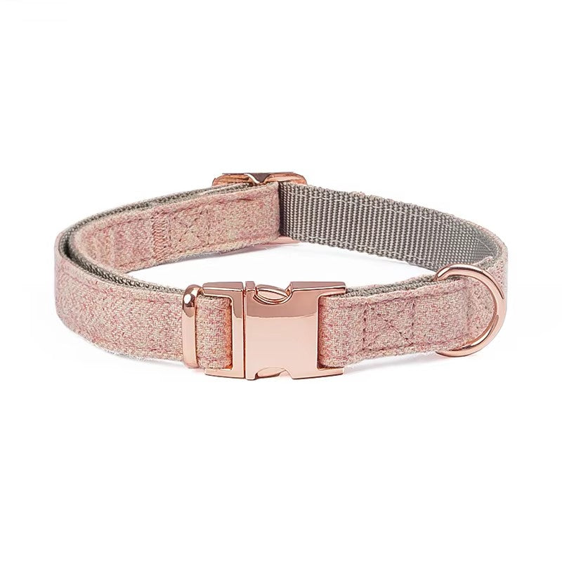 Dog collar with rose gold hardware on a white background