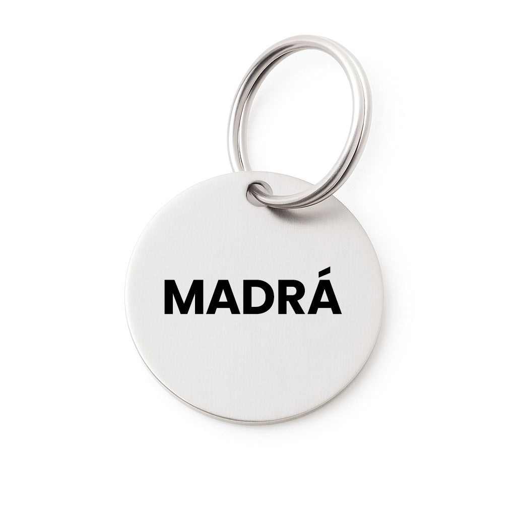 Silver personalised 35mm dog tag with laser engraving