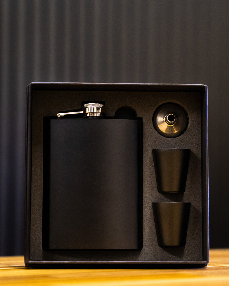 Black Metal Hip Flask | Black Giftbox | Personalised