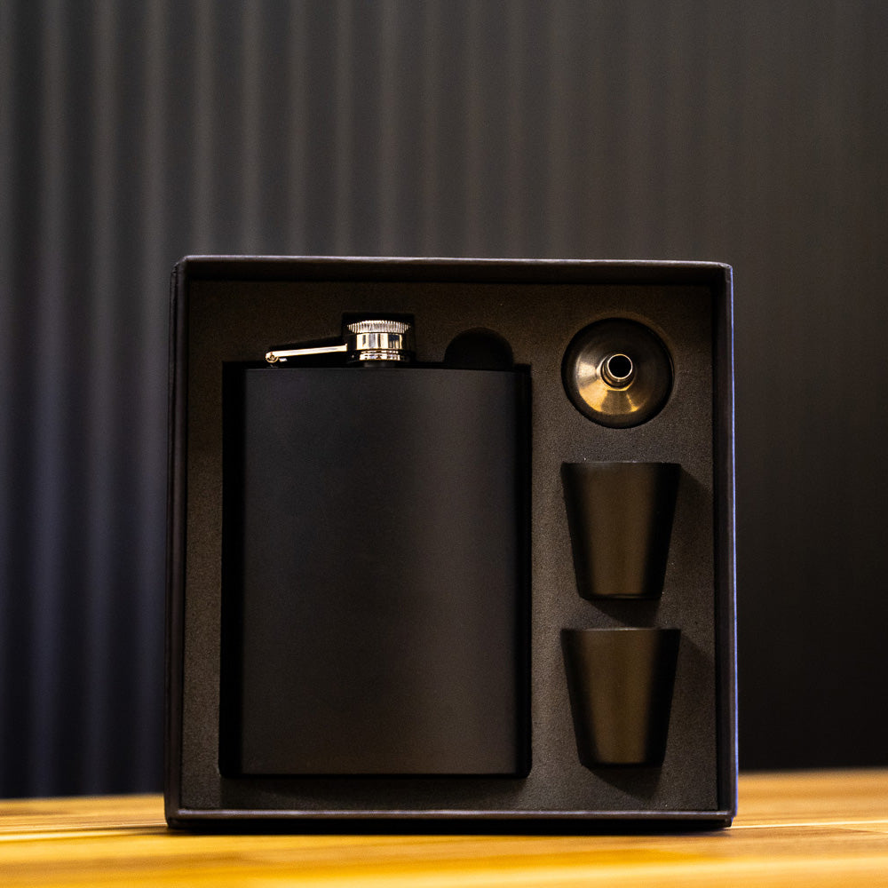 Black Metal Hip Flask | Black Giftbox | Personalised