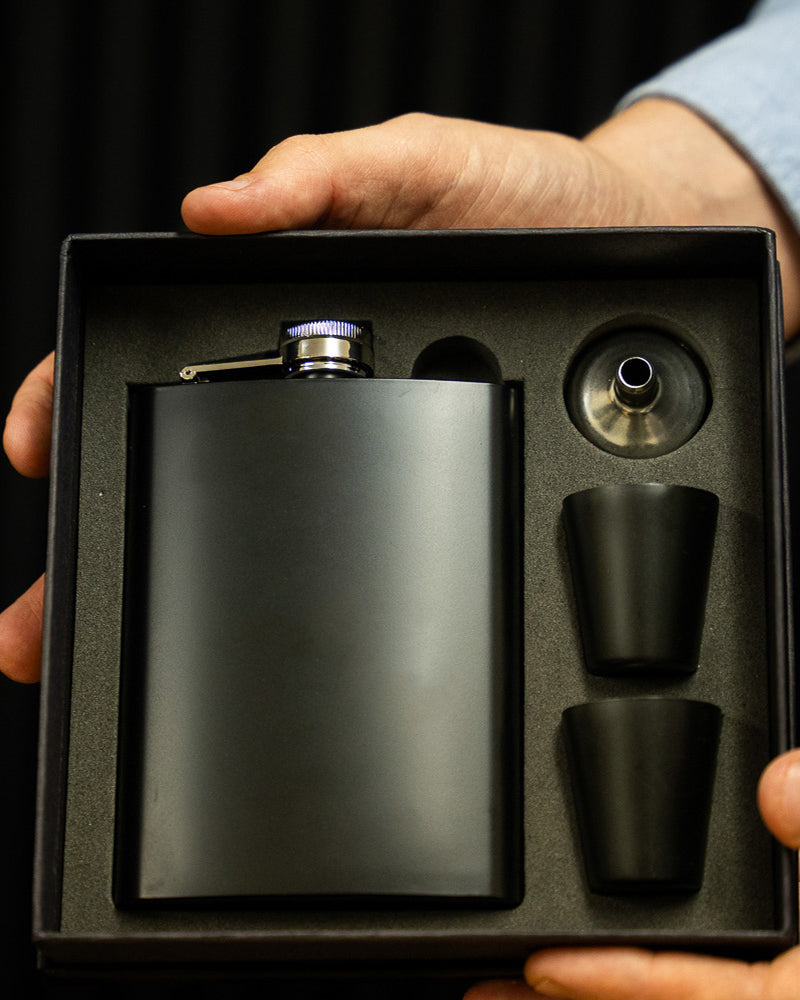 Black Metal Hip Flask | Black Giftbox | Personalised