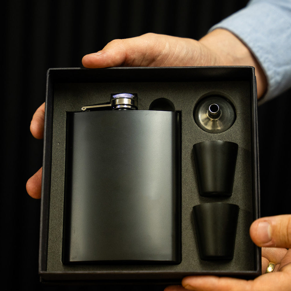 Black Metal Hip Flask | Black Giftbox | Personalised