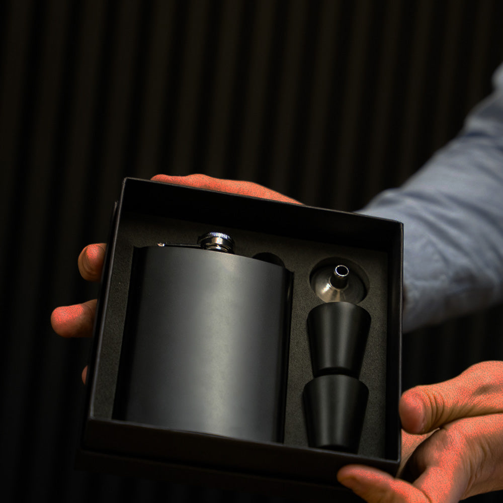 Black Metal Hip Flask | Black Giftbox | Personalised
