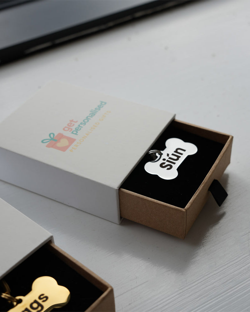 PERSONALISED DOG TAG ON CUTE WHITE DOG