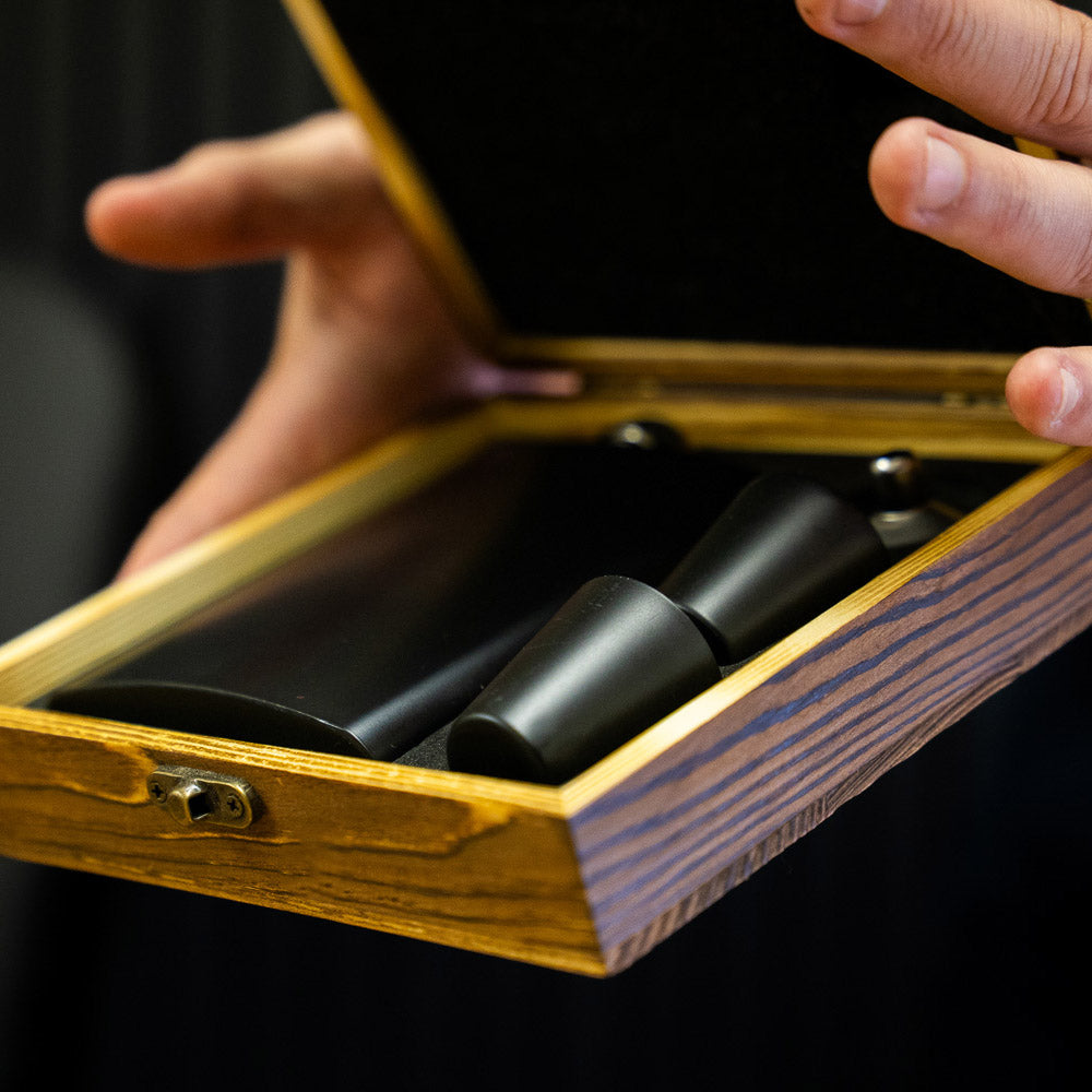 Black Metal Hip Flask | wooden Giftbox | Personalised