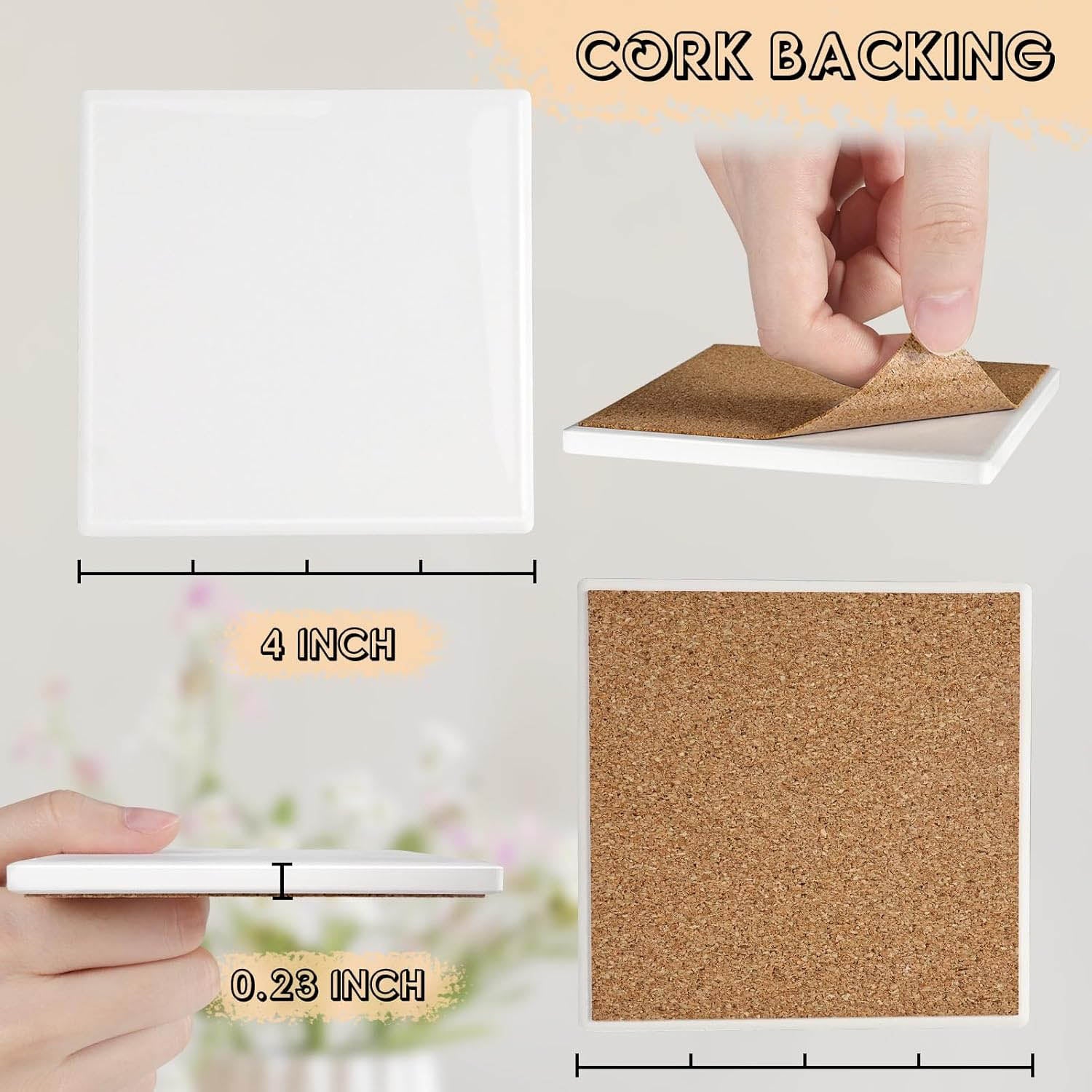 Cork backing material with measurements and a hand holding it.