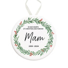 Memorial ornament with wreath design and text 'Mam 1959-2024' on a white background