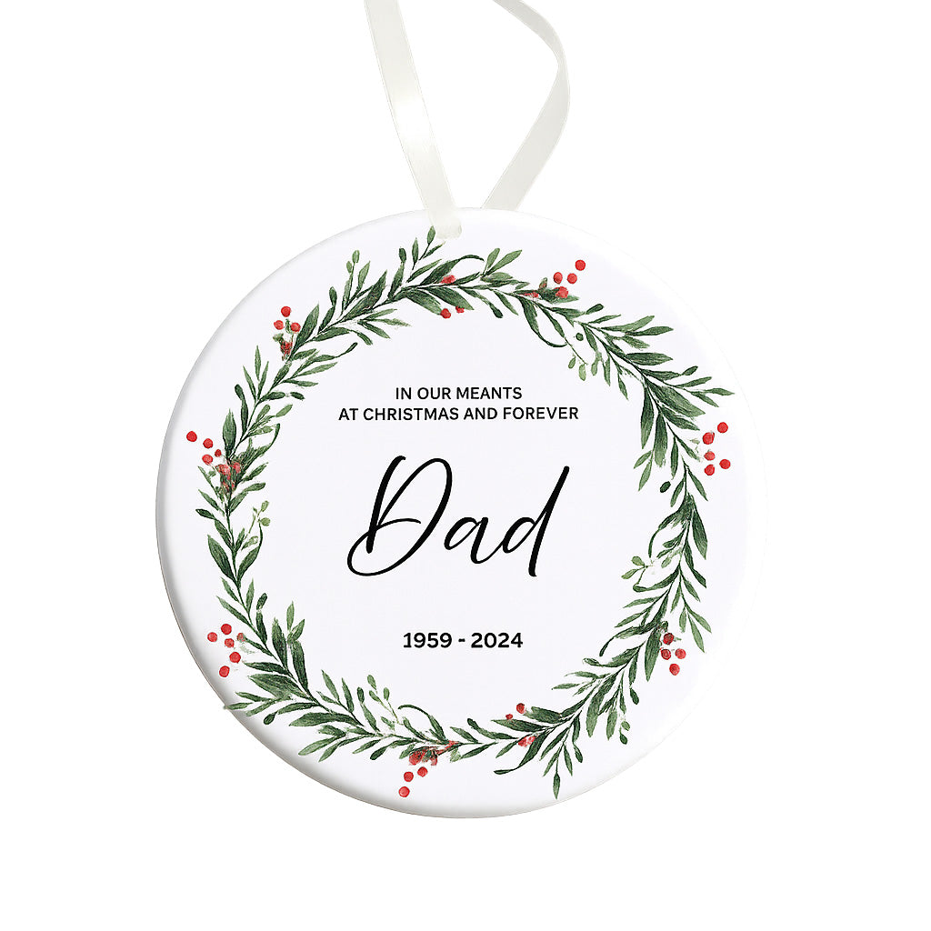 Decorative ornament with greenery and text for a father figure, on a white background