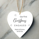 Christmas Tree Engagement Decoration | 3.5'' White Ceramic Heart | Gold string